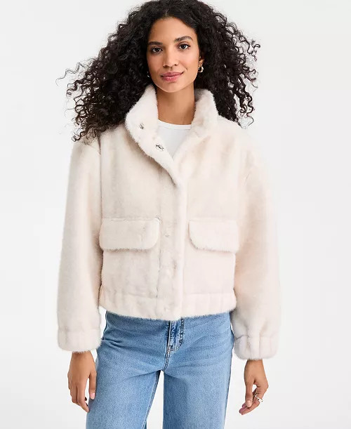 Women's Woven Solid Faux-Fur Bomber Jacket, Macy's Exclusive | Macy's