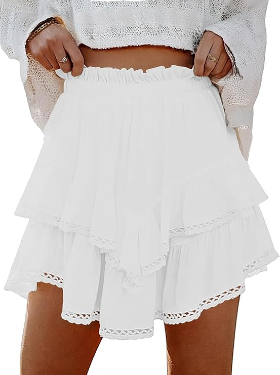 Lepunuo Boho Shorts for Women High Waisted Ruffle Tiered Flowy Skirts with Shorts Underneath West... | Amazon (US)