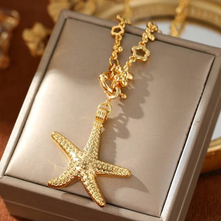 1pc European And American Style High-End Starfish Necklace, 14K Gold Plated Copper, Unisex Lover'... | SHEIN