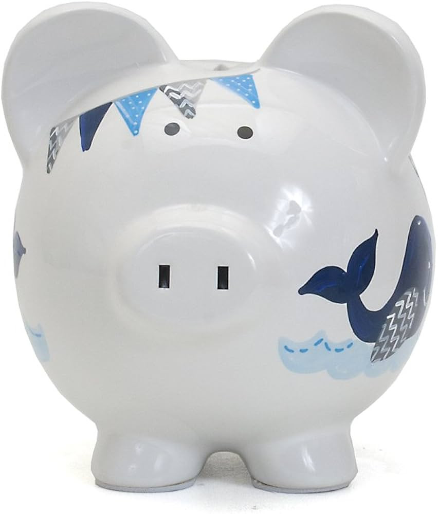 Child to Cherish Ceramic Piggy Bank for Boys, Blue Double Whale | Amazon (US)