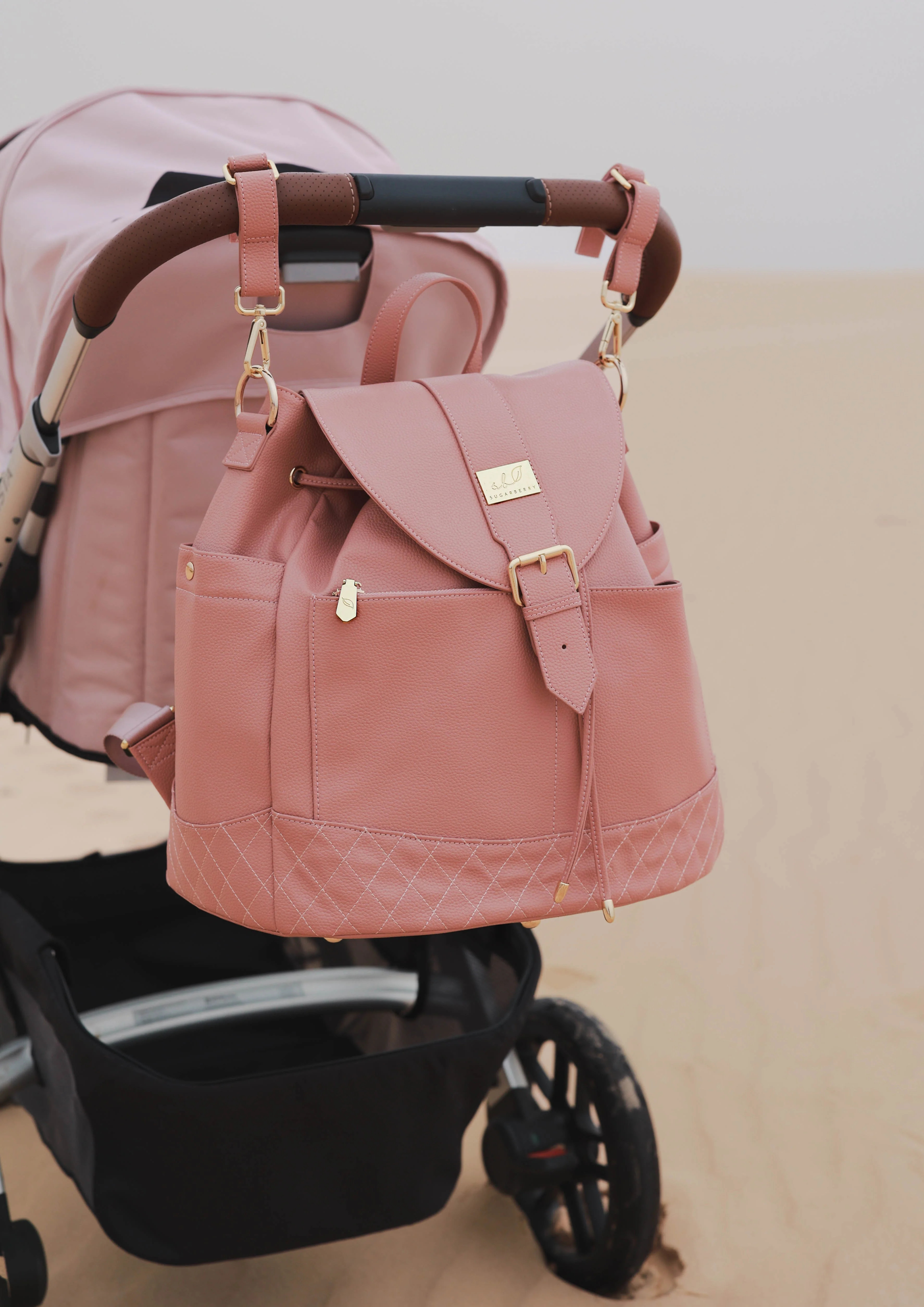 Sugarberry Vegan Leather Diaper Bag - Blush Pink | Sugarberry