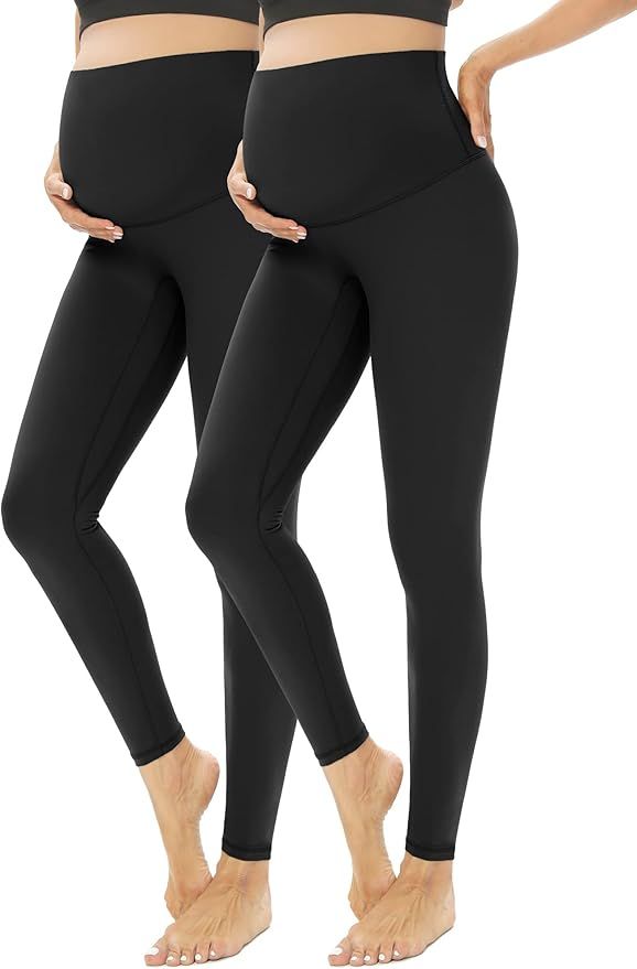 GLAMIX Women's Maternity Workout Leggings Over The Belly Stretch Full Length Naked Feeling Yoga A... | Amazon (US)