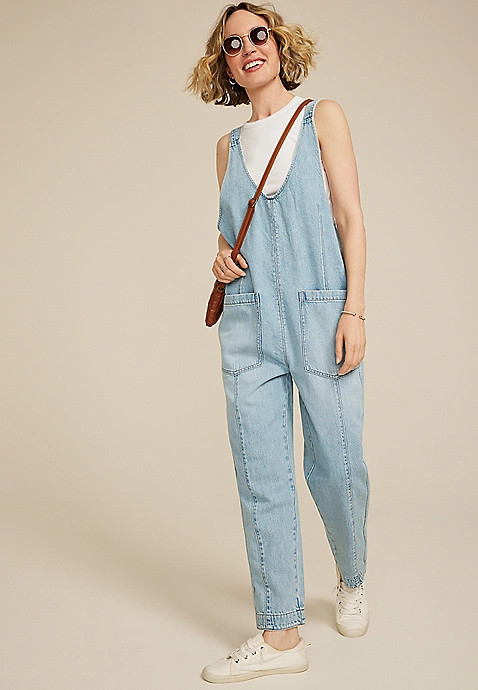 Scoop Neck Denim Overalls | Maurices