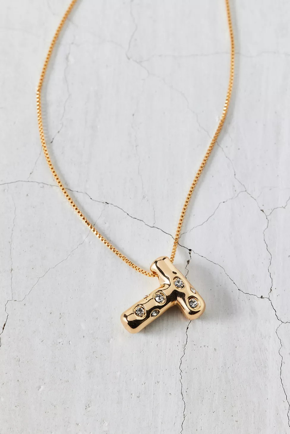 14k Gold Plated Rhinestone Bubble Initial Charm Necklace | Urban Outfitters (US and RoW)