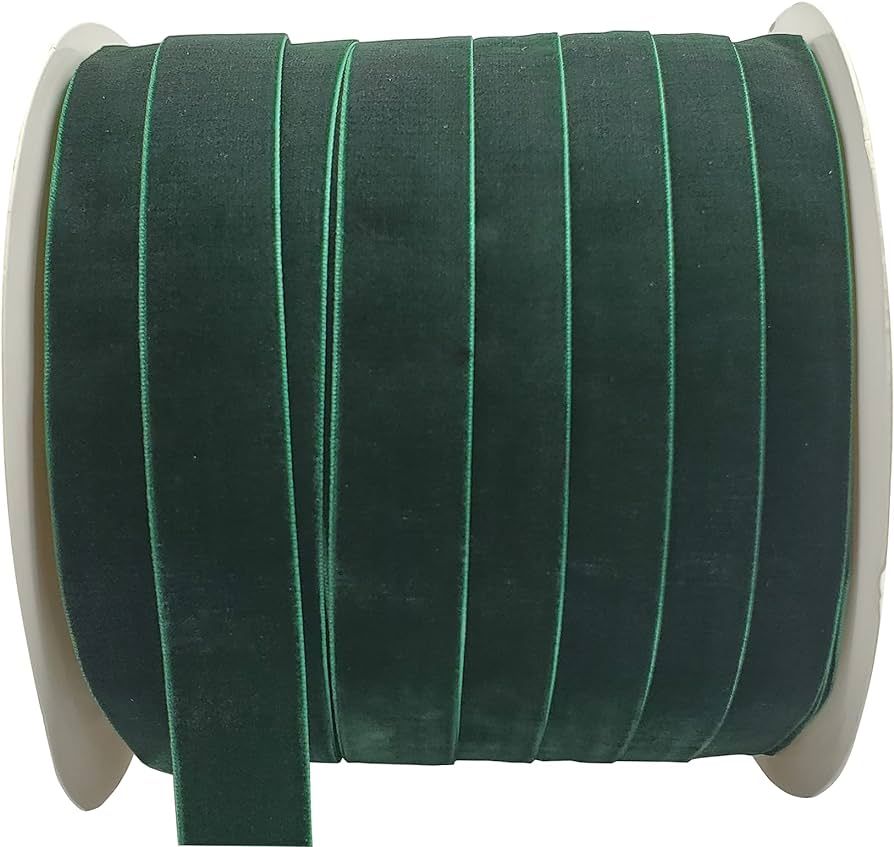 10 Yards Velvet Ribbon Spool (Dark Green, 1") | Amazon (US)