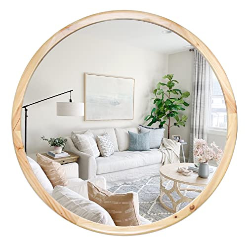 GLCS GLAUCUS Circle Wooden Wall Mirror, 36 inch Round Natural Wood Mirror - Large Rustic Farmhouse Decor for Living Room, Bathroom, Bedroom | Amazon (US)