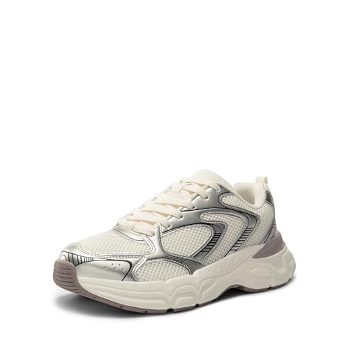 DREAM PAIRS Women's Platform Chunky Fashion Sneakers Walking Lace-Up Celi Comfortable Y2K-Style Sneakers Workout Sport Work Casual Tennis Shoes,Size 8.5,Champagne-PU,SDFN2429W | Amazon (US)