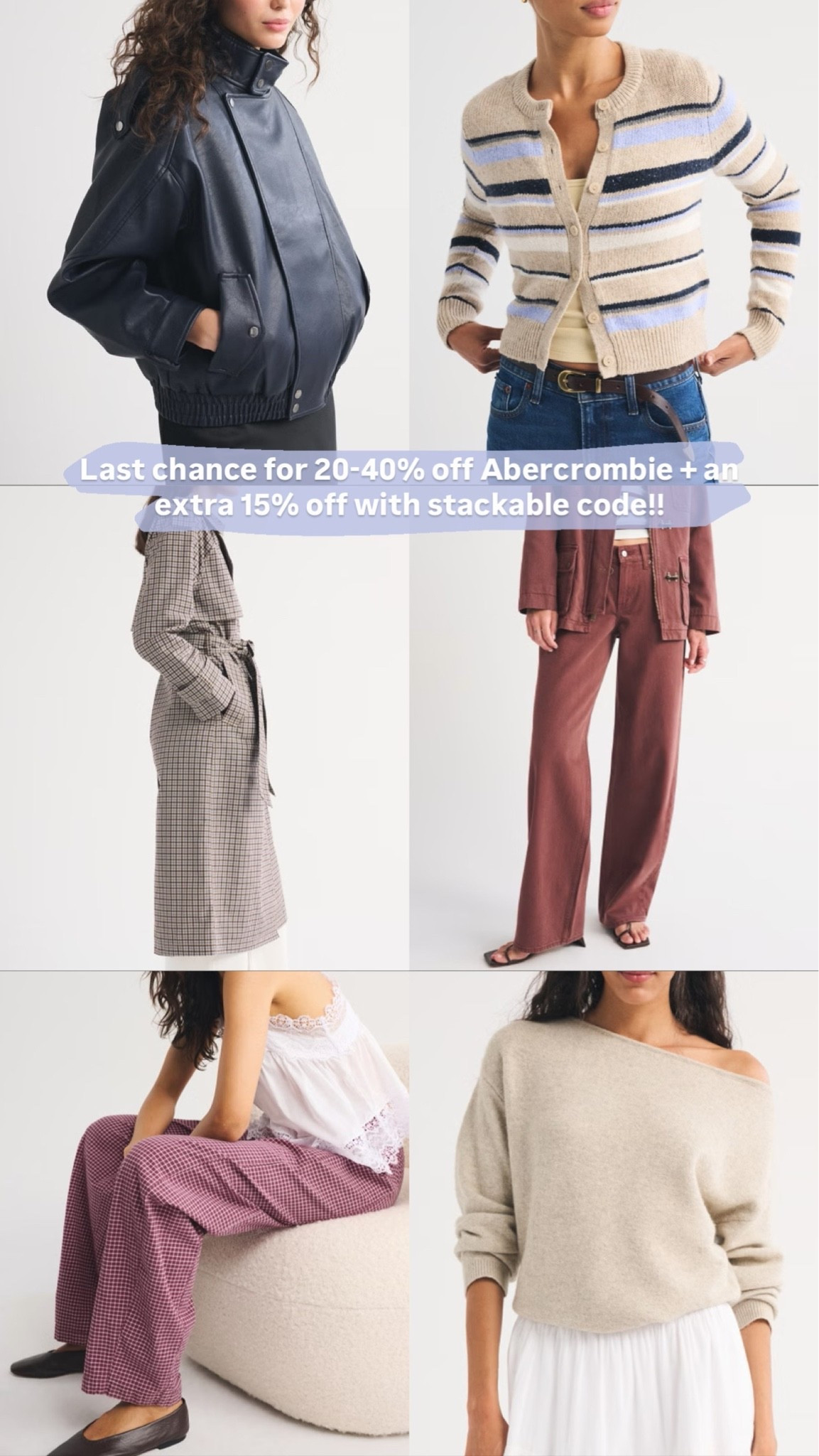 Abercrombie stackable code LONGWEEKEND for an extra discount at checkout!

#LTKootd #LTKSaleAlert #LTKSeasonal