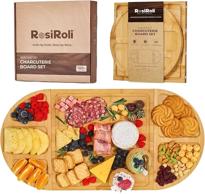 Charcuterie Board and Serving Set -Natural Bamboo Cheese Board Snack Tray Set with Magnetic - Hou... | Amazon (US)