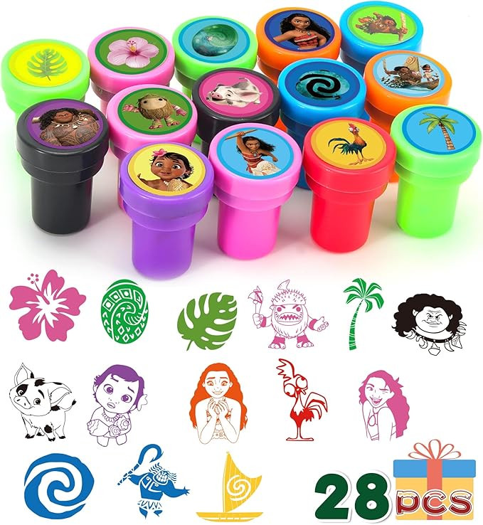 Quilota 28Pcs Moana Themed Stampers, Ocean Cartoon Birthday Party Supplies Party Favors Self-Ink ... | Amazon (US)