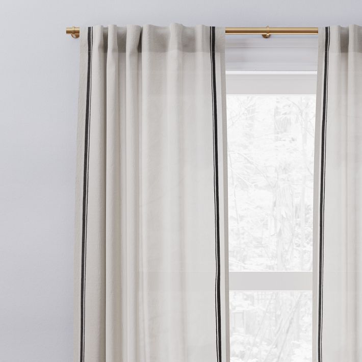 European Flax Linen Embroidered Stripe Curtain | West Elm (US)