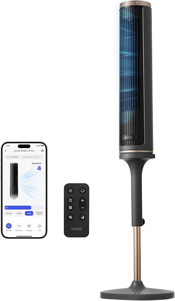 Levoit Windi Lift Pro Tower Fan for Bedroom, 36\u201d-47\u201d Adjustable Height | Amazon (US)