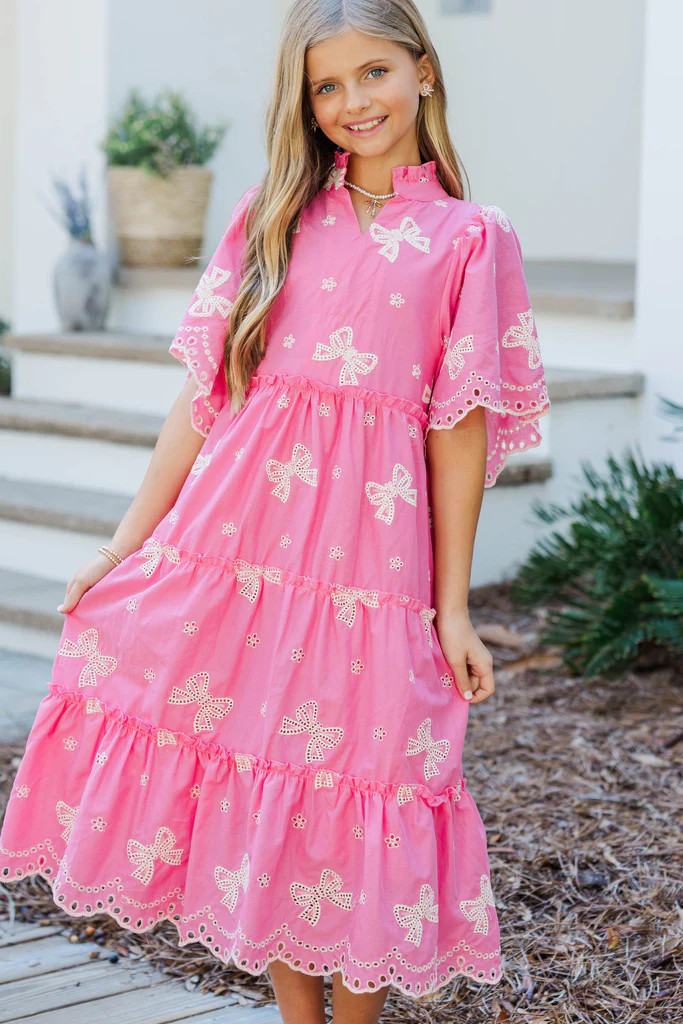 Girls: Feeling Your Best Fuchsia Pink Eyelet Dress | The Mint Julep Boutique