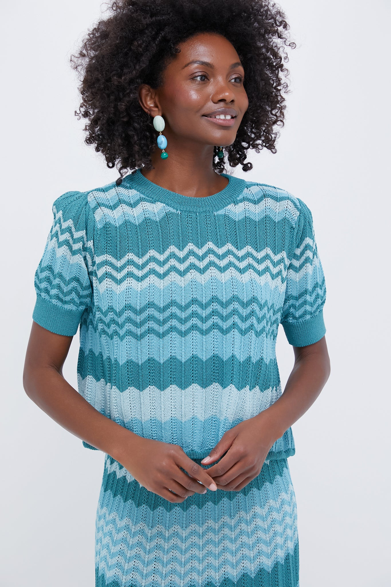 Aqua Crochet Stripe Sylvie Top | Tuckernuck (US)
