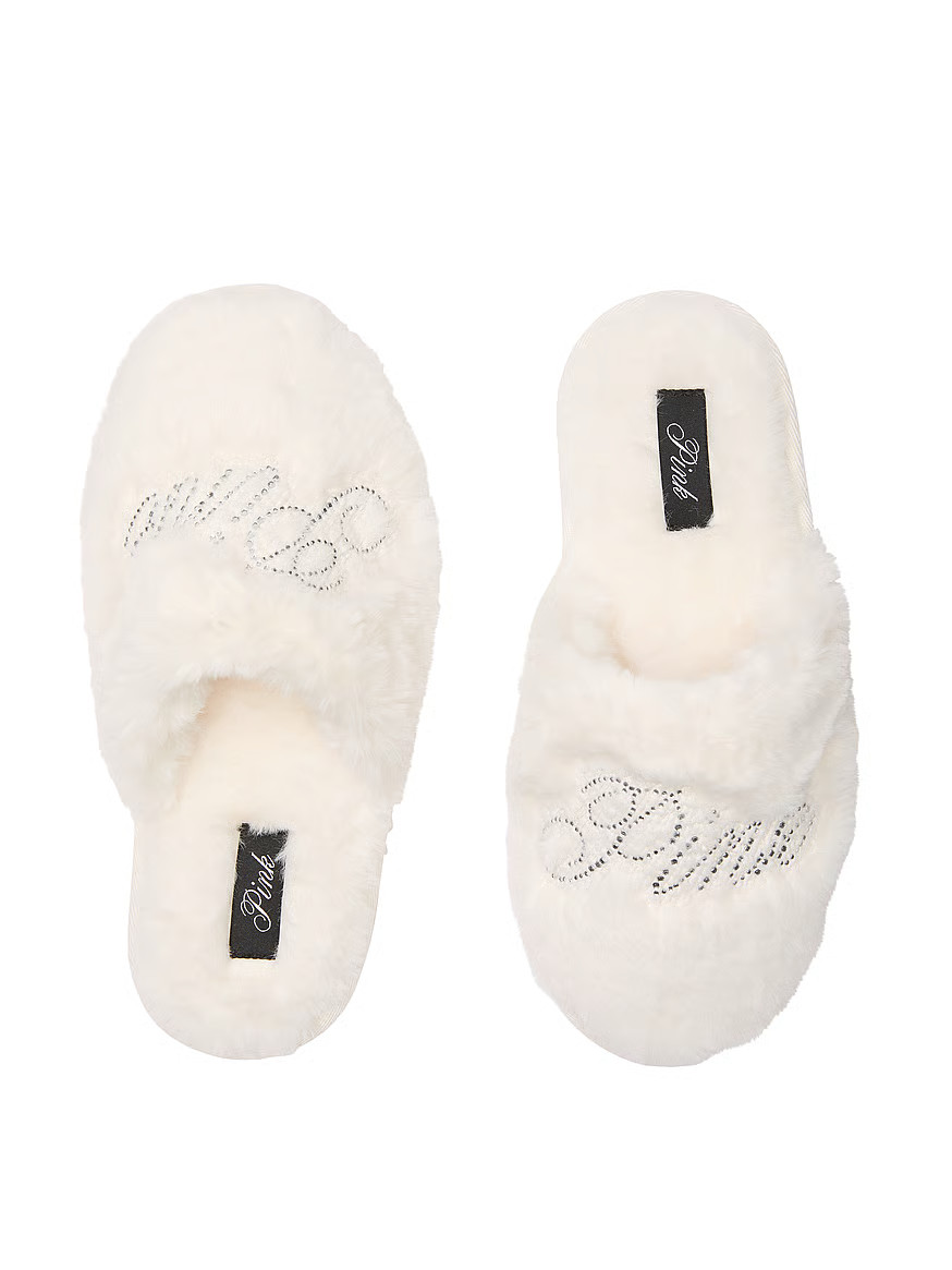 Buy Faux-Fur Closed-Toe Slippers, Leopard Bling Logo - Order Slippers online - Victoria's Secret ... | Victoria's Secret (US / CA )