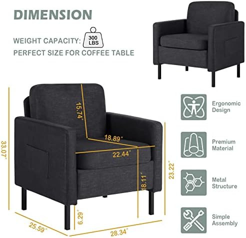 STHOUYN Fabric Accent Chairs Comfy Reading Chair for Bedroom, Living Room Chairs, Mid Century Mod... | Amazon (US)