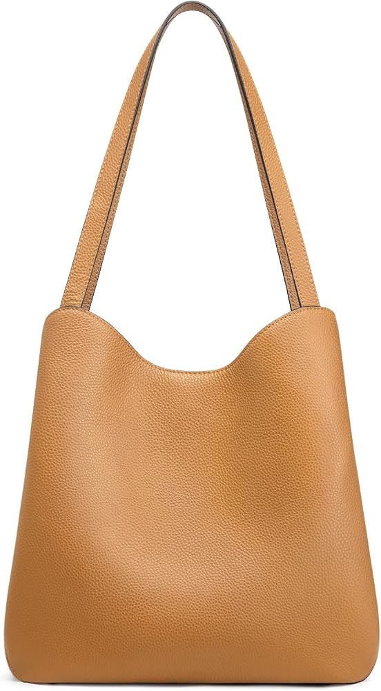 S-ZONE Soft Genuine Leather Tote Bag for Women, Shoulder Handbag with Zipper, Purses with Bottom ... | Amazon (US)