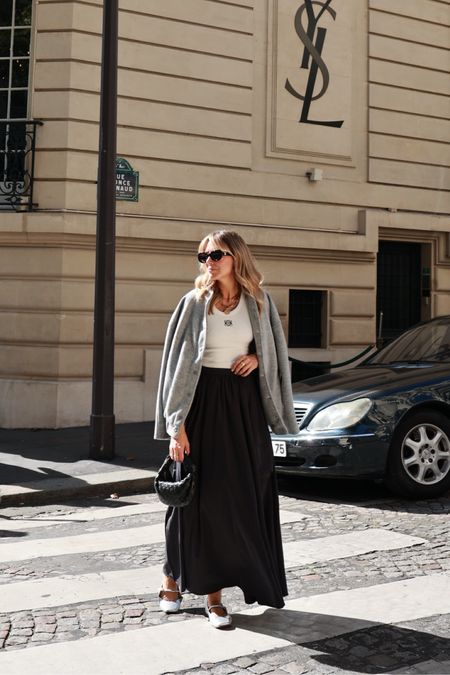 Paris outfit 
Autumn outfit 
Fall outfit 
Grey bomber jacket 
Maxi skirt 

#LTKeurope #LTKSeasonal #LTKstyletip