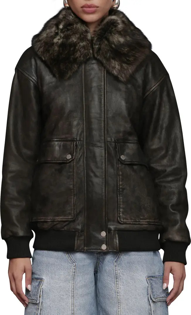Oversize Leather Bomber Jacket with Genuine Shearling Collar | Nordstrom