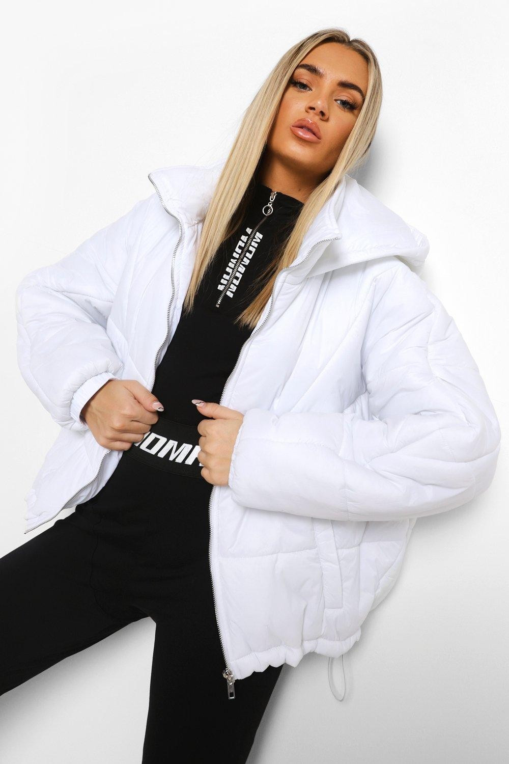 Womens Hooded Quilt Detail Puffer - White - 12 | Boohoo.com (US & CA)