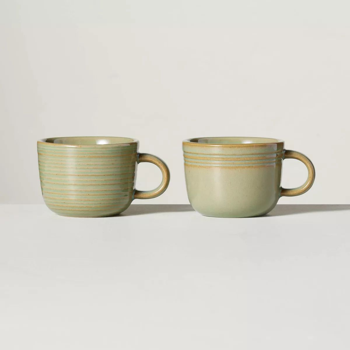 2pk 6oz Ribbed Stoneware Espresso Cups Green - Hearth & Hand™ with Magnolia | Target