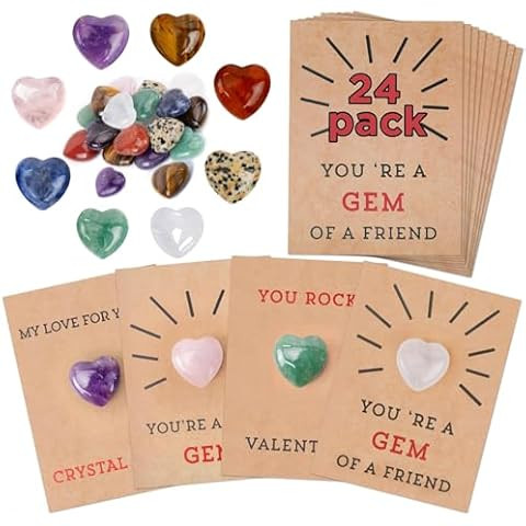 AMLL 24 Pack Valentines Cards with Heart- Shape Crystal Stones, Valentines Day Gifts for Kids, Va... | Amazon (US)