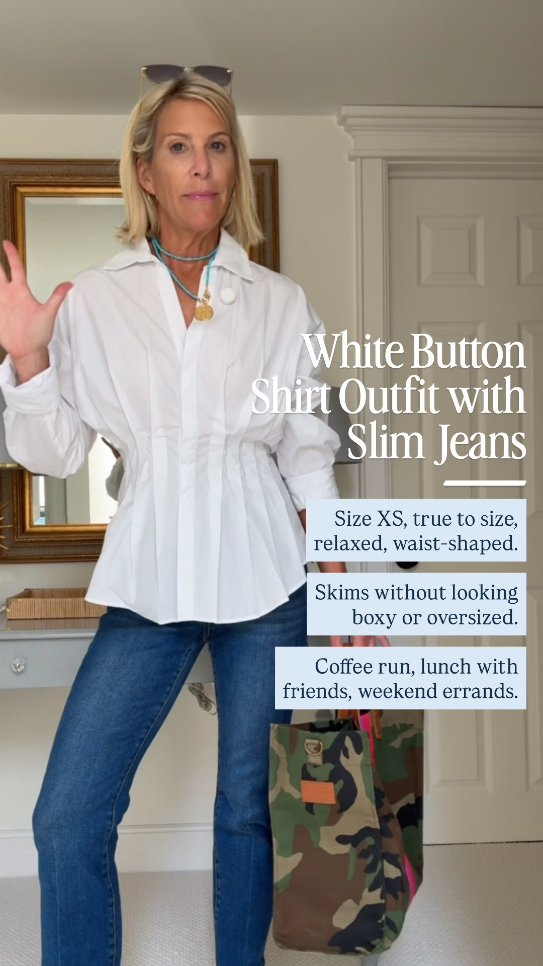A great white shirt is one of the hardest wardrobe staples to find, and this one checks all the boxes! 🤍 It’s relaxed without looking oversized, has a flattering shape through the waist, and is so comfortable. I’m wearing an XS, and there’s still plenty of room. Pair it with slim straight jeans for an easy, polished everyday look.

👩‍💻 LTK PRO TIPS
❤️ Heart = Support my posts ;-)
🔖 Save = Get sale & restock alerts for the things you love!
📋 Lists = Keep favorites organized (List ideas: Christmas, Birthdays, and Vacations!)
📲 Share = Send lists and products to a friend (or your daughters like me).
💬 Comment = Ask me anything, and I’ll answer. ;-)

#LTKootd #LTKSeasonal #LTKOver40