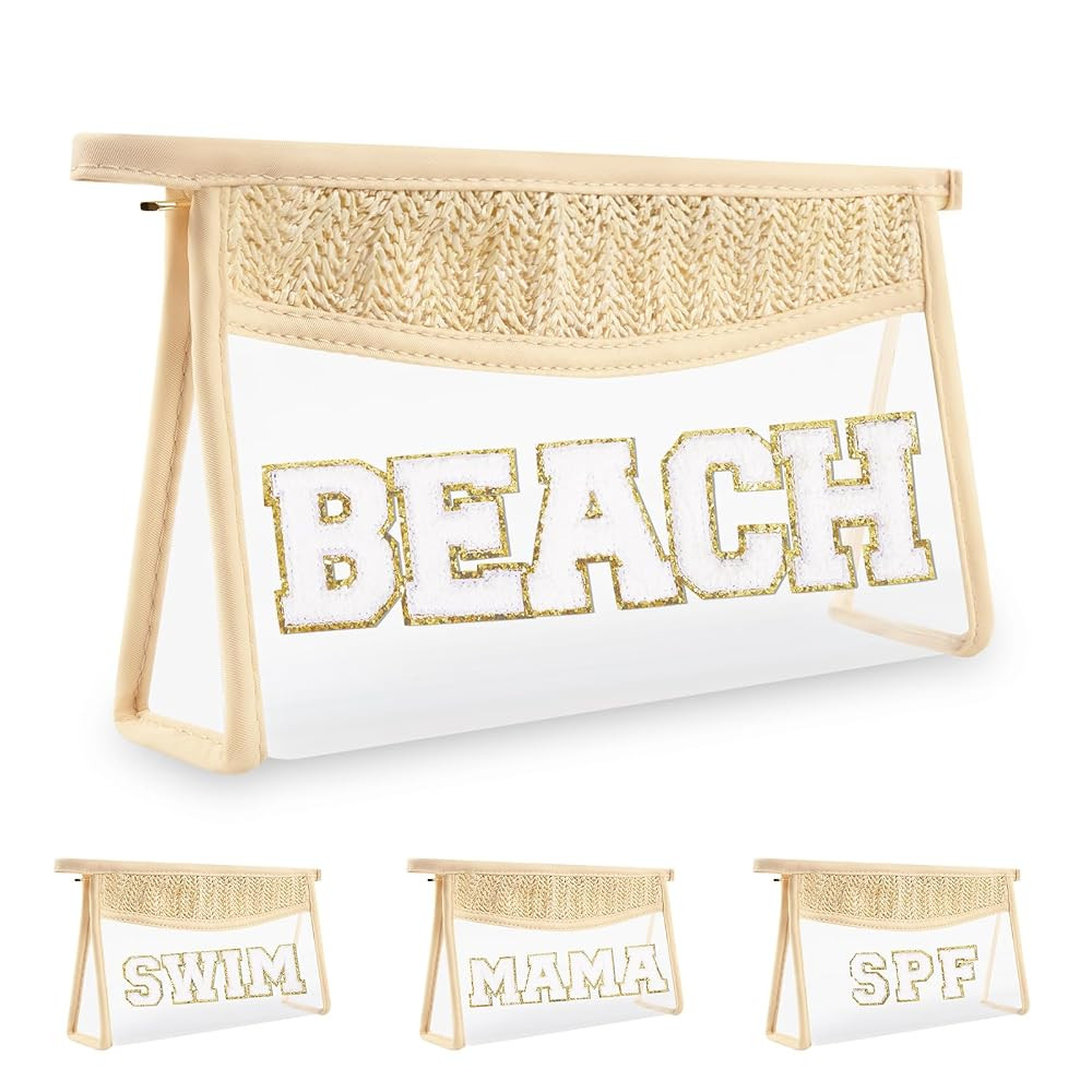 Iqimott Boho Patch Stuff Bag Clear Makeup Letter Bag, Waterproof Zipper Make up Bag Toiletry Pouc... | Amazon (US)