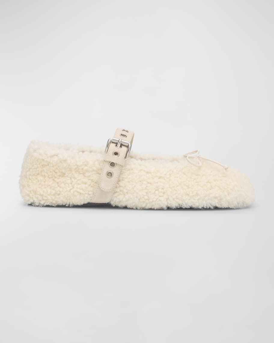 Miu Miu Shearling Mary Jane Ballerina Flats | Neiman Marcus