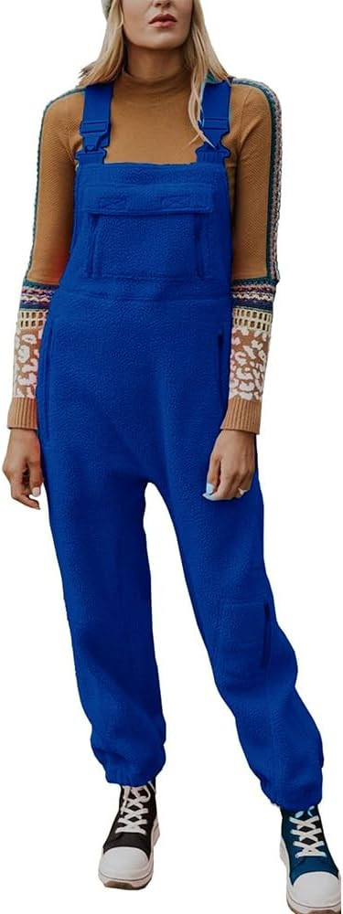 utcoco Womens Fuzzy Fleece Overall Jumpsuits Casual Loose Fit Winter Sherpa Bib Overalls with Poc... | Amazon (US)