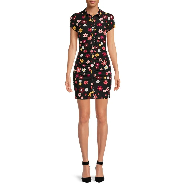 No Boundaries Juniors' Ruched Shirt Dress | Walmart (US)