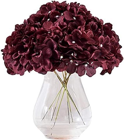 Amazon.com: Kislohum Hydrangea Silk Flowers Heads with 10 Stems Burgundy Artificial Hydrangea Flo... | Amazon (US)