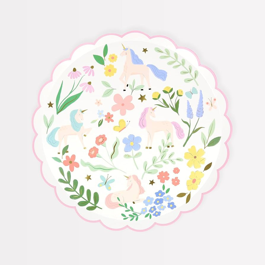Meri Meri Meadow Unicorn Party Plates (Pack of 8), Disposable Paper Unicorn Plates for Birthday a... | Amazon (US)