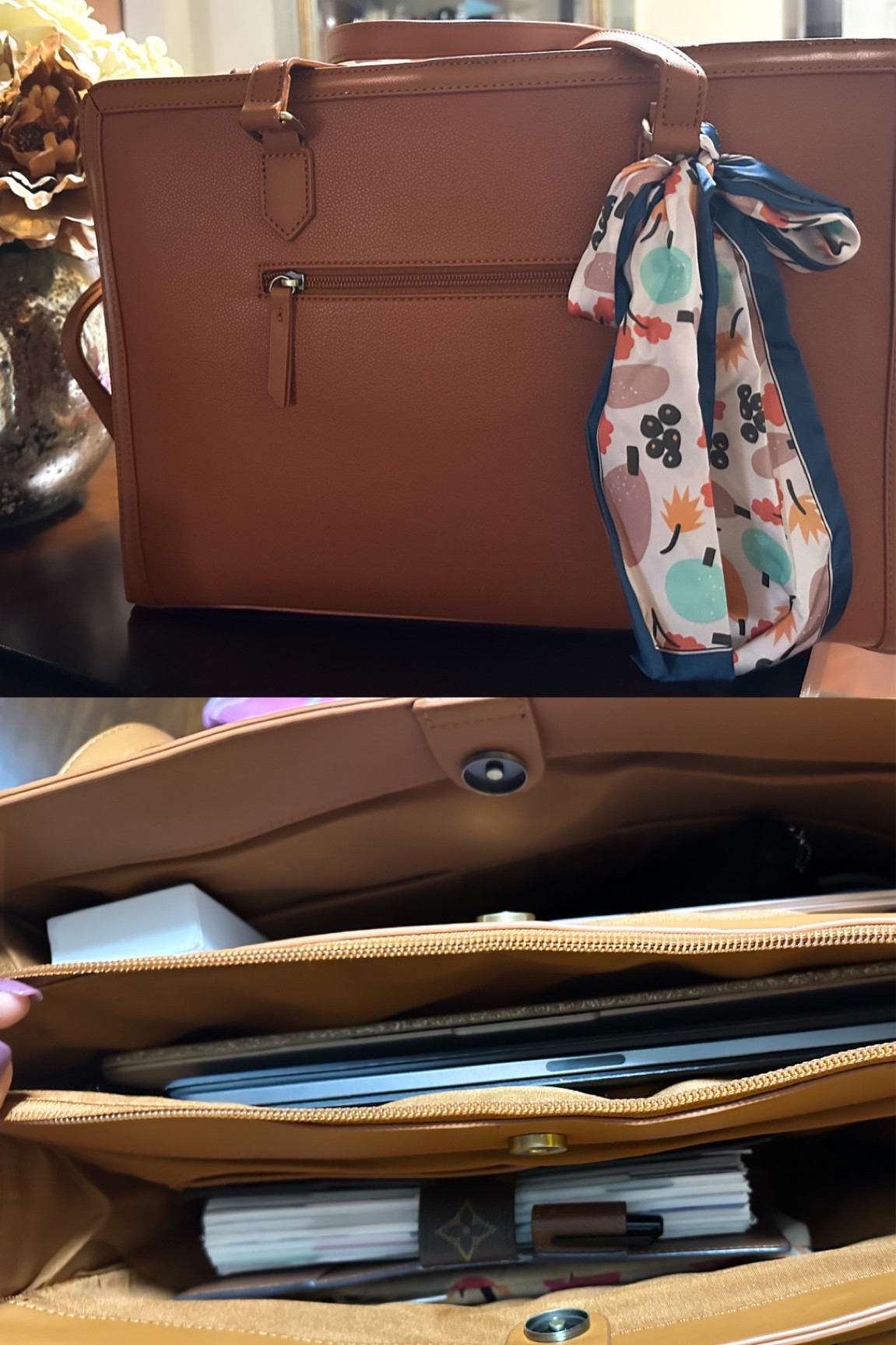 The best designer lookalike work bag! It even came with the perfect silk fall scarf tied on! It fits my planner, laptop, iPad, and everything else I carry! 

#LTKitbag #LTKfindsunder50 #LTKSeasonal
