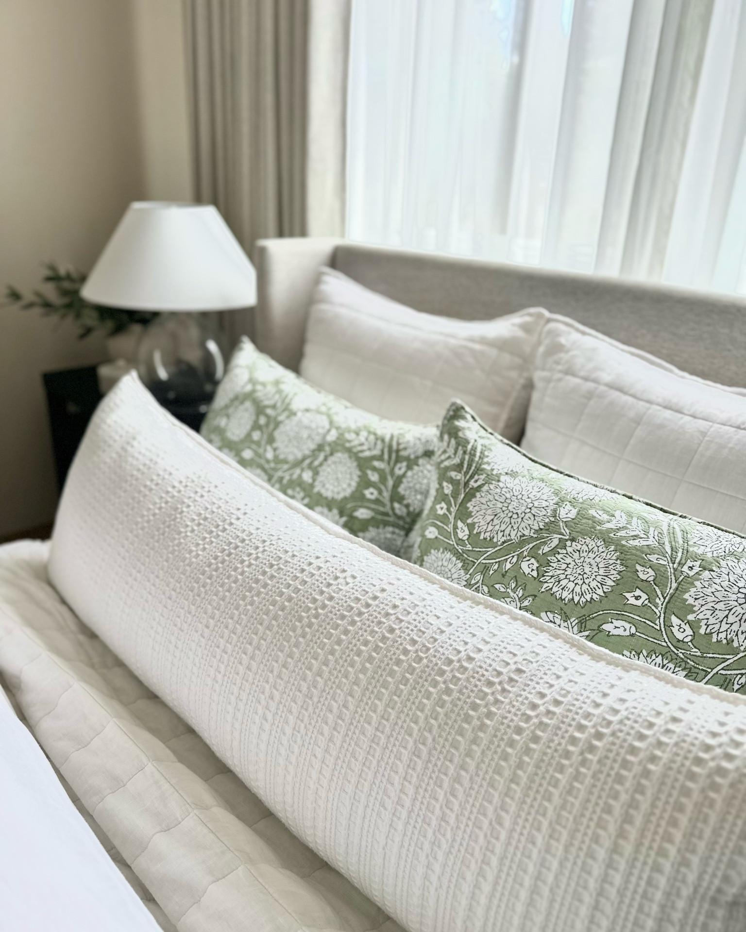 Queen bed pillow combination in order! Bedroom design How-To!

I’ve tried so many different pillows SO YOU DON’T HAVE TO and these are all the best quality fluffy and full pillow inserts!

1) Two of my favorite euro inserts! With quince euro covers. (Throw the big pillow inserts in the dryer to fluff and kill any germs, do not wash)
2) Two thick sham pillows that actually fill your shams! The best! (Throw them in the dryer to fluff and kill any germs, do not wash)
3) One oversized lumbar (same thing, throw in dryer) and choose from any of my favorite lumbar pillow covers! The texture is gorgeous!

Extra designer tips:
1) Sheet set. Quince has the most comfortable organic options!
2) A white quilt of your choice. I love the box quilt from quince! (White so you can wash and bleach)
3) Neutral duvet cover. Love this white one with the pretty edge detail from Target. (Affordable, looks like Pottery Barn) 
* I like to use a king duvet insert in a queen duvet for extra fullness. You can also do two duvet inserts for that fluffy Pottery Barn look.
4) Add a textured or floral quilt at the edge of your bed for another layer and color! 
* Here I like to do a king over the queen bed for a longer draping on each side. (You will have to hem the king shams to fit your queen sham insert, or choose a queen sham to order separately)

Bedding, quilts, bedroom ideas, bedroom design, nightstands, home decor, interior design, bed ideas

#LTKmorningroutine #LTKHome #LTKSaleAlert