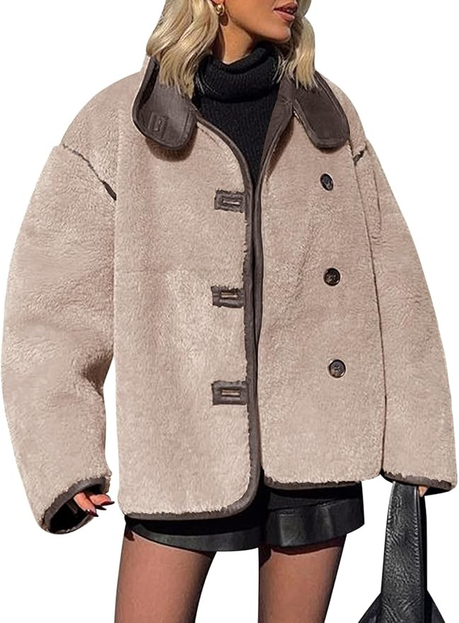 Tankaneo Womens Faux Fur Jackets Warm Winter Casual Button Down Stand Collar Long Sleeve Shaggy O... | Amazon (US)