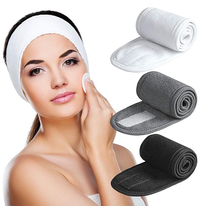 Denfany Spa Headband 3 Pack Ultra Soft Adjustable Face Wash Headband Terry Cloth Stretch Make Up ... | Amazon (US)