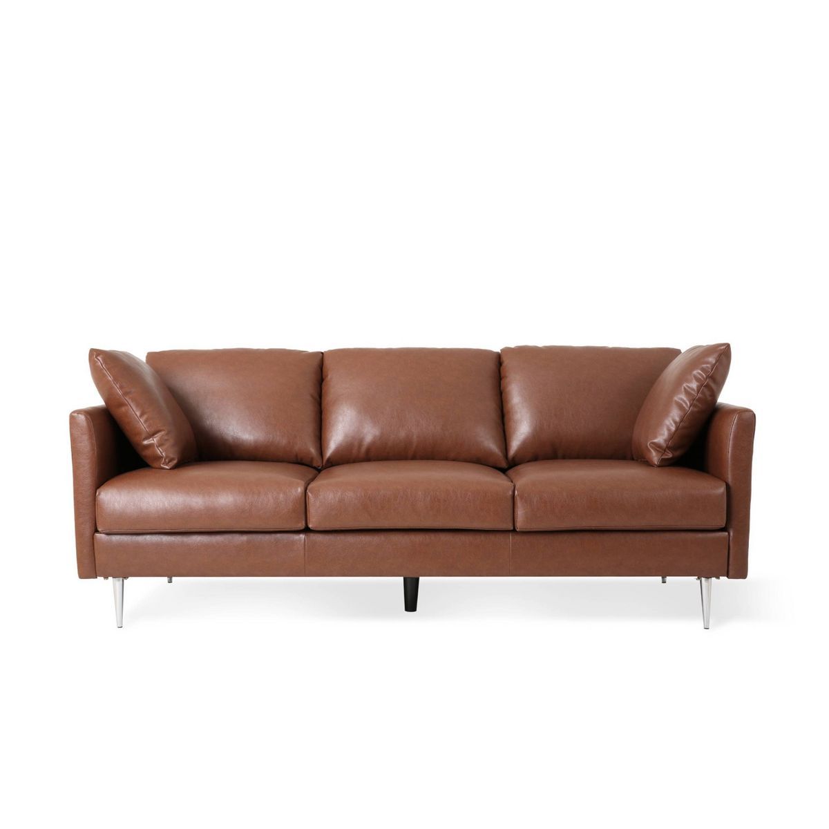 Brockbank Modern Faux Leather 3 Seater Sofa with Pillows - Christopher Knight Home | Target