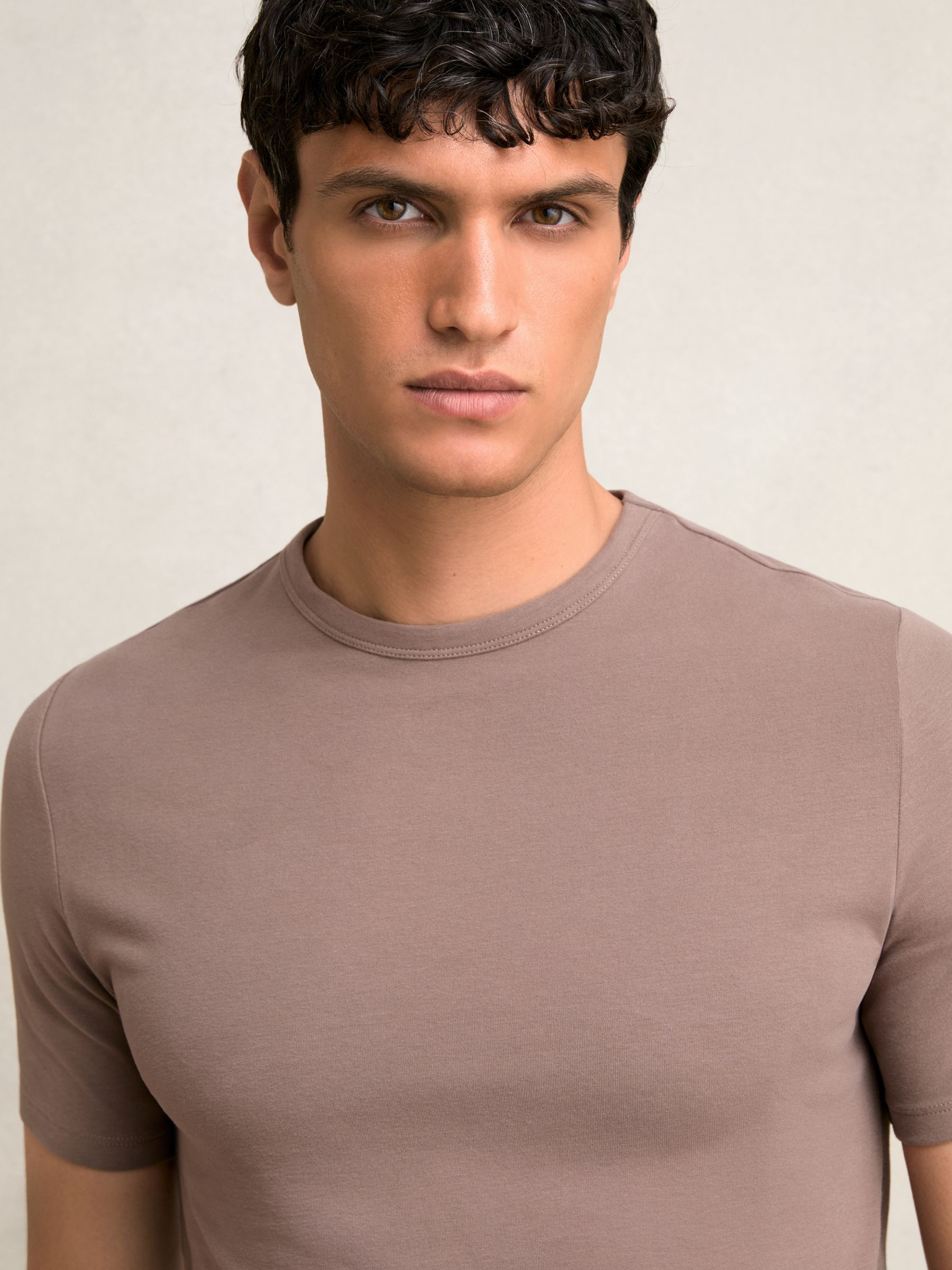 Stretch-Cotton Crew-Neck T-Shirt in Taupe Brown | Reiss US
