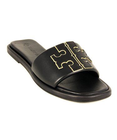 Tory Burch Black & Golden Double-T Sport Leather Slide - Women | Zulily