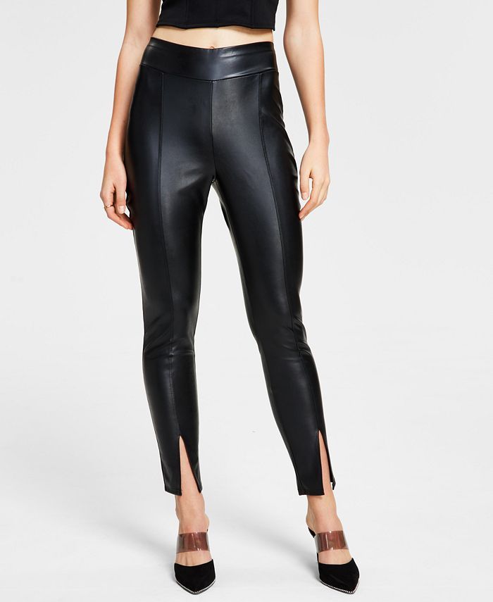 Bar III Faux-Leather Slit-Hem Pants, Created for Macy's & Reviews - Pants & Capris - Women - Macy... | Macys (US)