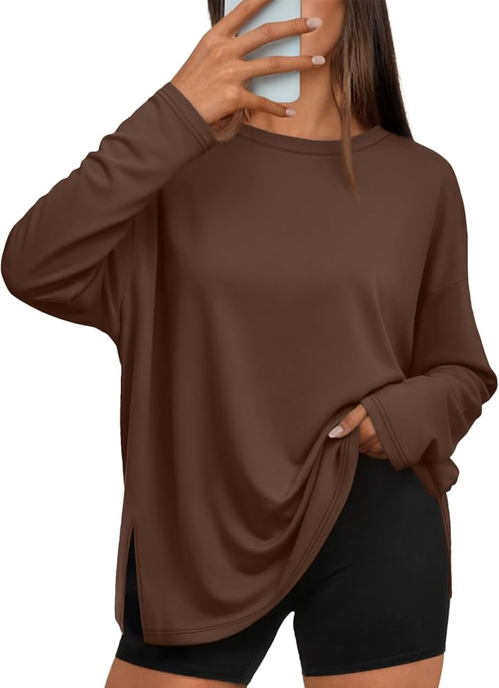 Trendy Queen Oversized Side Slit Tshirts for Women Long Sleeve Workout Tops Fall Fashion Gym Casu... | Amazon (US)