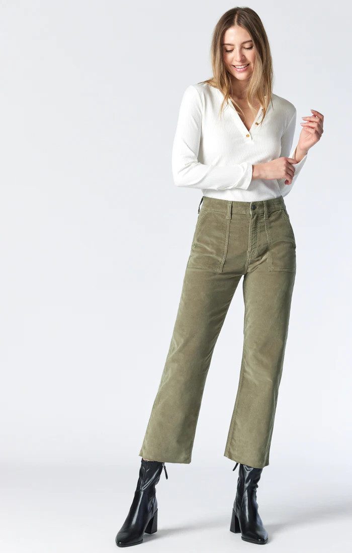 Women's Shelia High-rise, Front Pocket Straight Pants in Aloe Cord | Mavi CA