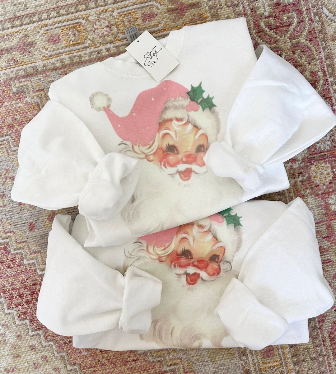 Santa Baby Blush Pink and White Vintage Christmas Crew - Etsy | Etsy (US)