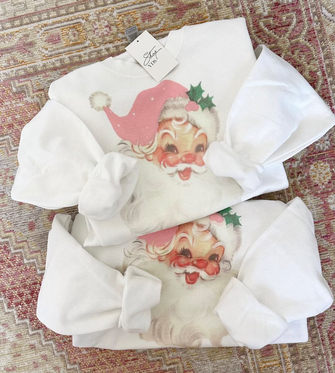 Santa Baby blush pink and white vintage Christmas Crew | Etsy (US)