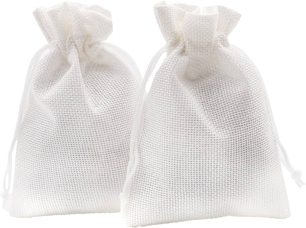 SumDirect White Burlap Gift Bags - 20P 4×6 inches Linen Favors Pounches with Drawstring for Gift... | Amazon (US)