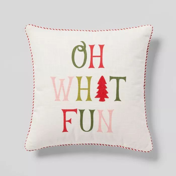 Oh What Fun' Embroidered Square Christmas Throw Pillow Ivory - Threshold™ | Target