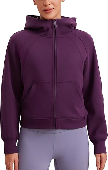 CRZ YOGA Womens SoftAura Full Zip Up Hoodie Workout Casual Hooded Sweatshirt Long Sleeve Athletic Jacket | Amazon (US)