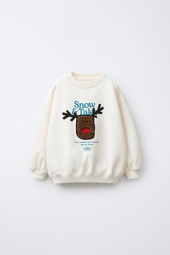 REINDEER FAUX SHEARLING PATCH SWEATSHIRT | Zara UK
