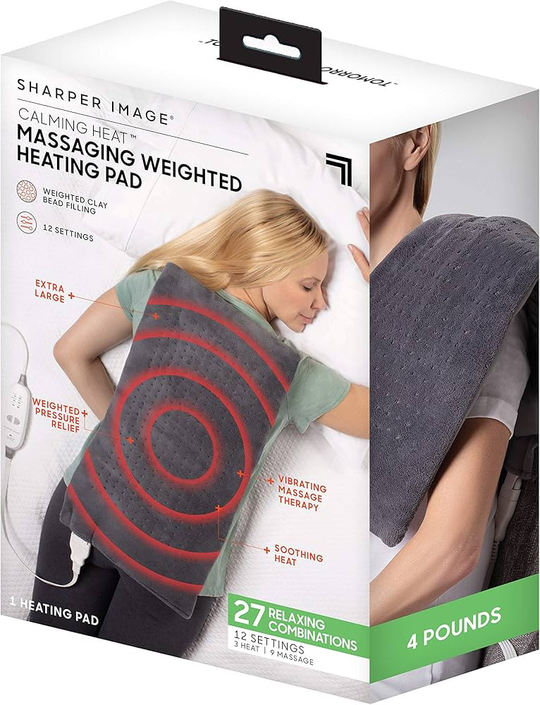 Calming Heat Massaging Weighted Heating Pad by Sharper Image- Electric Heating Pad with Massaging... | Amazon (US)